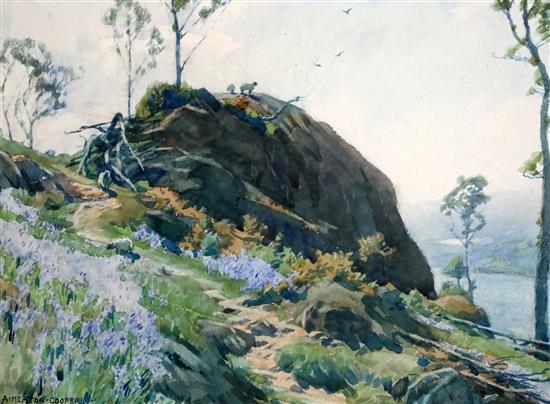 Alfred Heaton Cooper (1863-1929) Sheep on a rocky outcrop 10.5 x 14.5in.